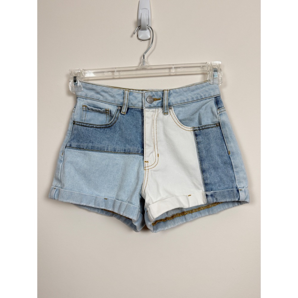 PacSun Patchwork Denim Mom Shorts Womens‎ 24 Mid Rise Colorblock Cuffed